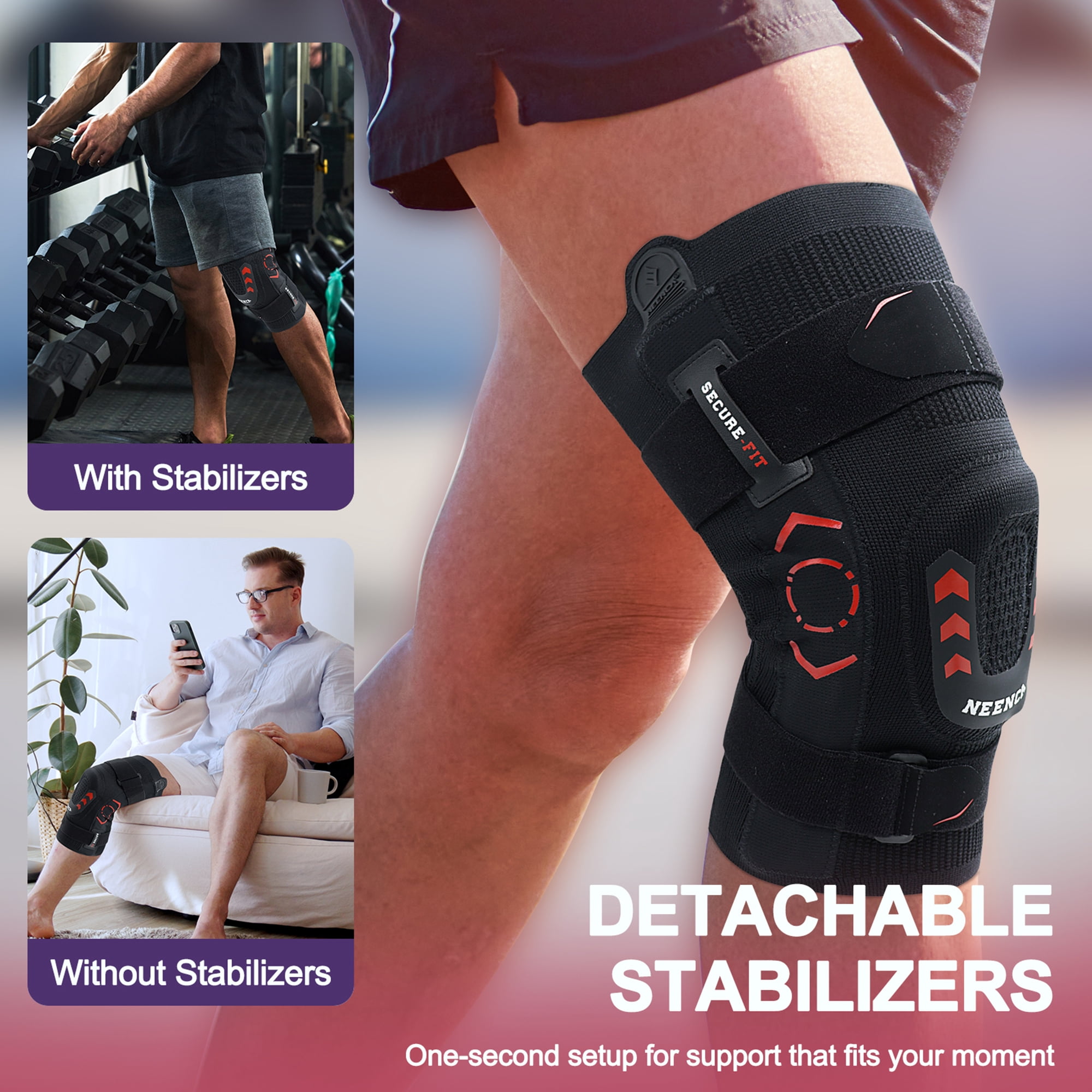 NEENCA Knee Brace with Side Stabilizers,Adjustable,Knee Sleeve for Knee Pain Women & Men, Hinged Knee Brace for Pain Relief, Patella and Ligament Support,XL