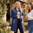 thumbnail image 2 of GRACE & GRANDEUR Women's Plus Size Long Sleeve Maxi Denim Jacket  Distressed Long Jean Coat with Chest Pockets 1X Dark Blue, 2 of 8