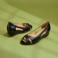 thumbnail image 2 of YDN Women Comfy Peep Open Toe Slip On Pumps Cutout Wedge Low Heel Sandals Daily Wear Party Shoes Size 7 Black, 2 of 4