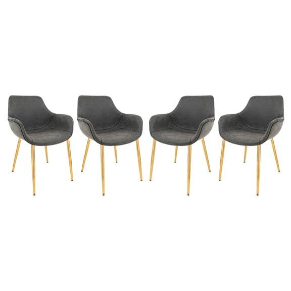 Markley Modern Leather Dining Arm Chair With Gold Metal Legs Set of 4 - Charcoal Black