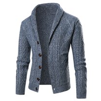 Jinda Men's Shawl Collar Sweater Soft Warm Casual Cable Knit Winter Knitwear Fall Long Sleeve V Neck Slim Fit Button Front Knitted Duster Cardigan with Pockets Navy 40