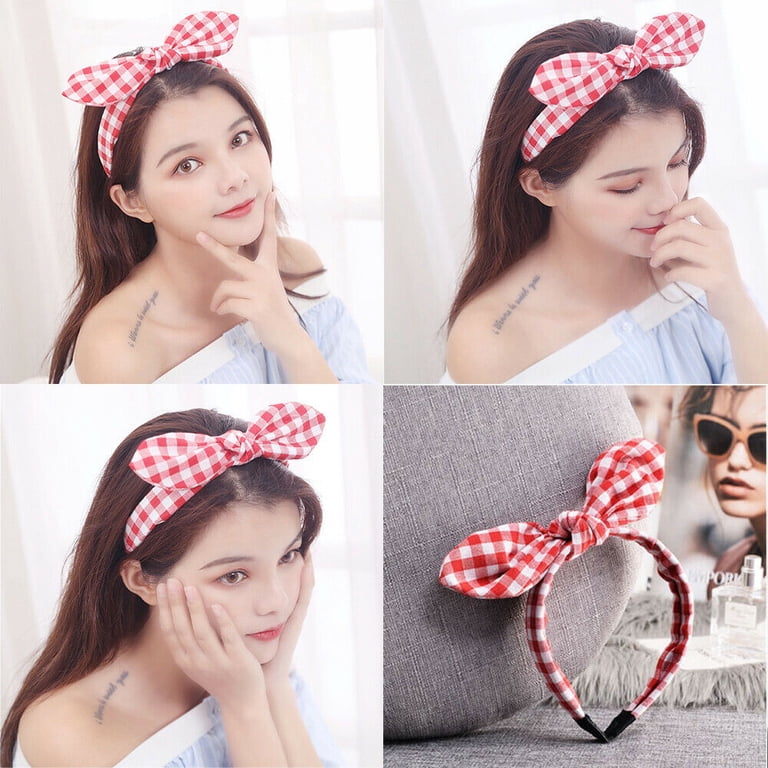Women's Black Wire Bunny Ear Headband – Lace Bow Hair Band For Costume Parties