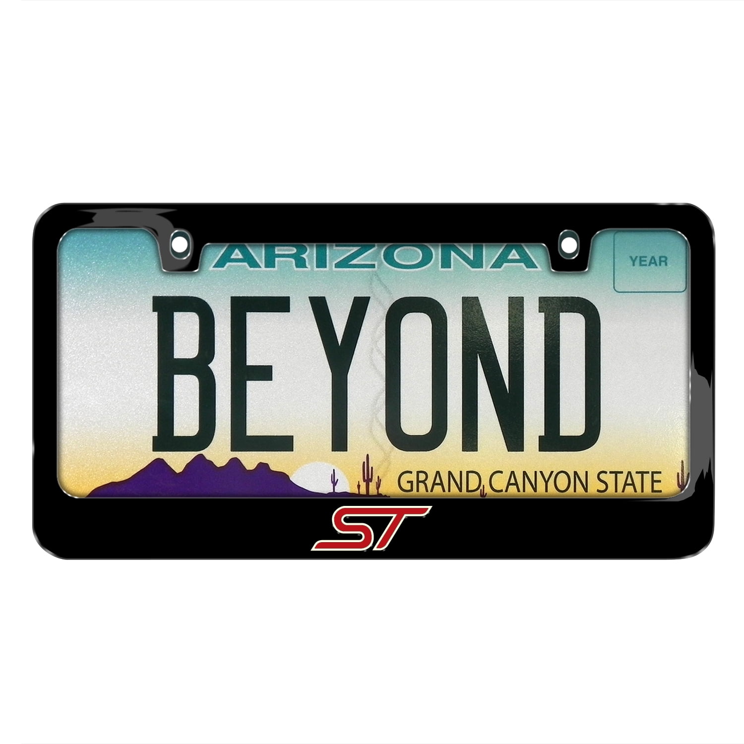 iPick Image for Ford Focus ST 3D Night Glow Luminescent Logo on Black Metal License Plate Frame, Official Licensed