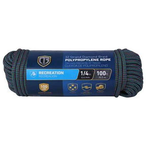 643631 Polypropylene Rope, Diamond Braid, 32 Strand, 1/4-In. x 100-Ft. - Quantity 6