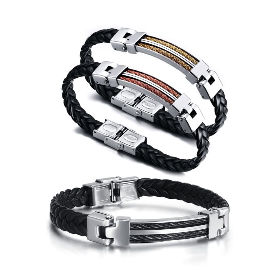 Leather Bracelets Men Jewelry Stainless Steel Wire Aliexpress Punk