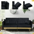 thumbnail image 2 of ACMEASE 70” Velvet Futon Sofa Bed with Adjustable Armrests and 2 Pillows, Convertible Futon Couch, Black, 2 of 7