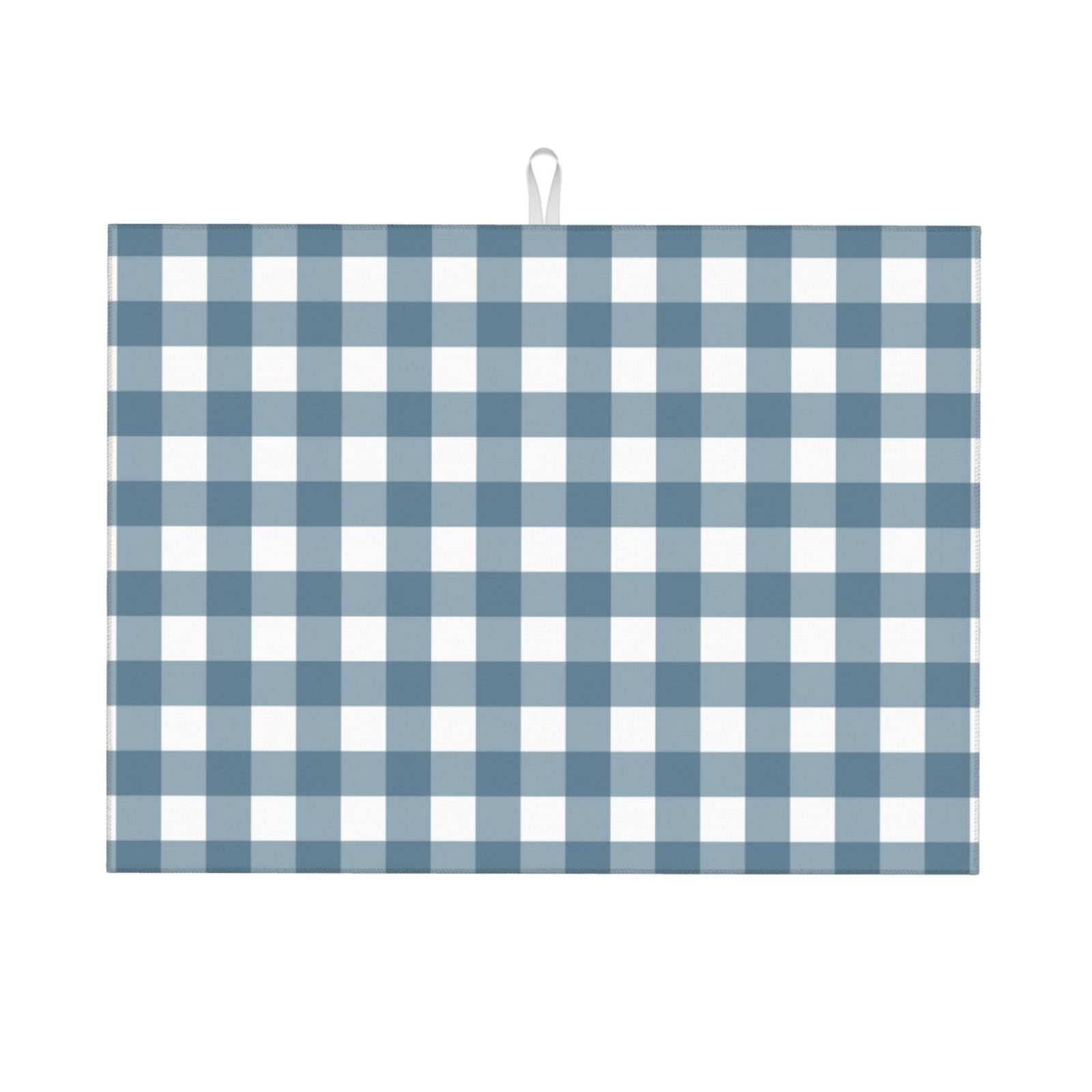Microfiber Drying Mat, Blue Check Print Dish Drying Mat for Kitchen