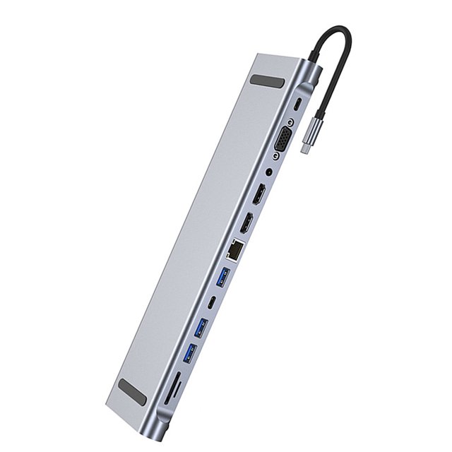 Adaptador multipuerto 7/11/12 en 1 Lector de tarjetas SD/TF Puertos USB 3.2/3.0/2.0 3.5mm AUX