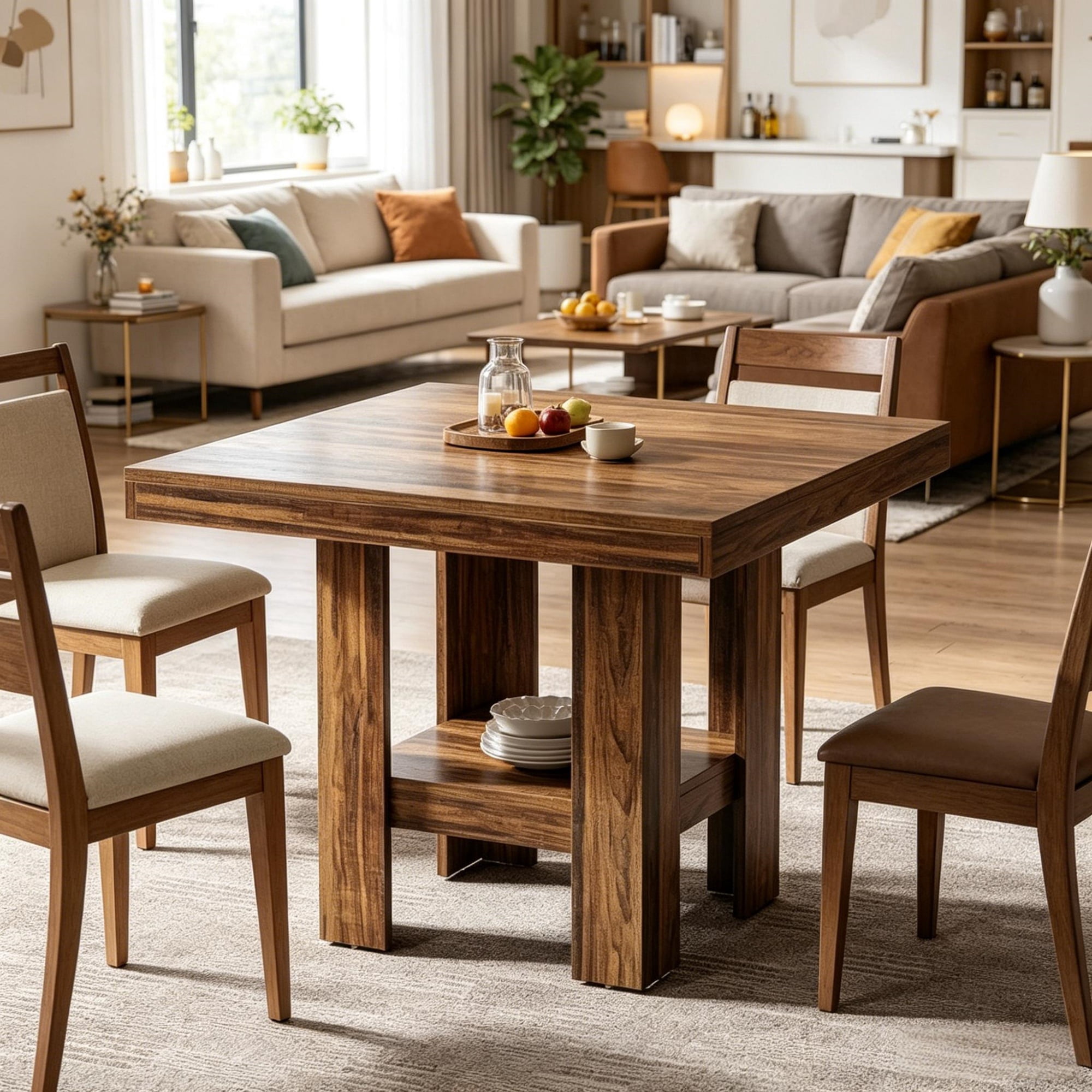 Compact Dining Table with Lower Storage Shelf, Sturdy MDF Multi-Purpose Table for 4 People Small Apartment Kitchen Office Gaming