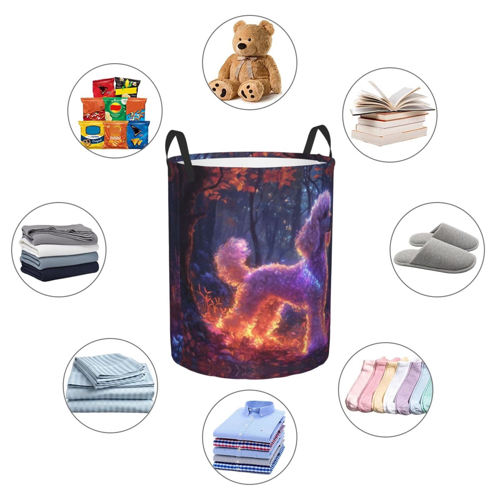 Large Laundry Basket with Handles - Autumn Glow Poodle Dream Kids Baby Dirty Clothes Laundry Hamper for Bedroom Aesthetic