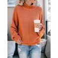 thumbnail image 2 of Women'S Winter Autumn Solid Color Lantern Sleeve Long Sleeve Sweater Pullover Coat Orange Red XXL, 2 of 6