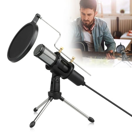 TSV PC Microphone USB Computer Condenser Studio Mic Plug & Play with Tripod Stand & Pop Filter for