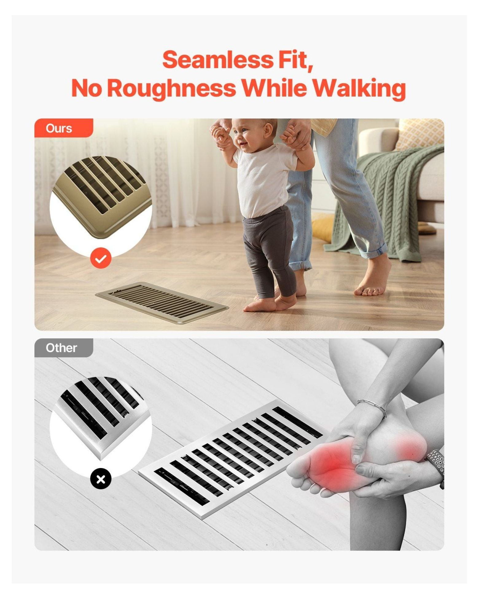 Floor Registers 4x10 Inch 6-Pack - Iron HVAC Vent Grilles - Brown - Adjustable Airflow - Durable Metal Construction - Home & Office