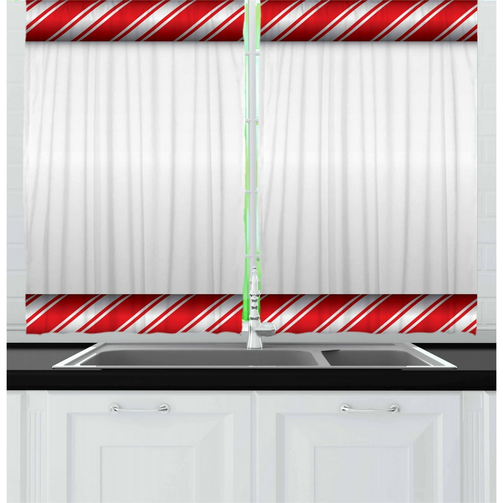 Candy Cane Curtains 2 Panels Set, Horizontal Borders Frame with Red and