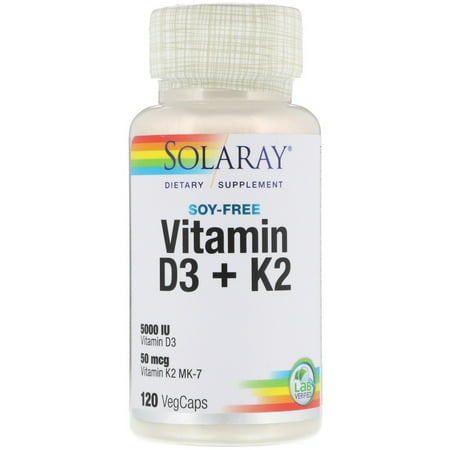 Solaray Vitamin D3 + K2 | D & K Vitamins for Calcium Absorption and Support for Healthy Cardiovascular System & Arteries | Non-GMO & Soy-Free | 120Ct