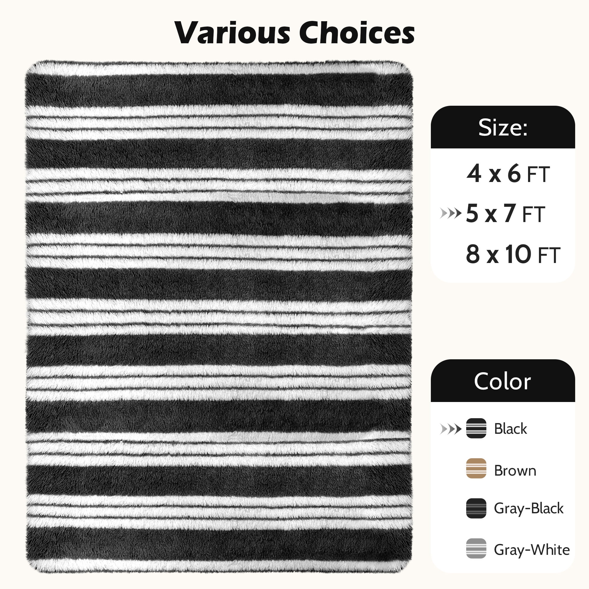 CozyDesg Soft Area Rugs for Living Room Bedroom,Large Rug Fluffy Fuzzy Shag Shaggy Soft Plush Carpet,Indoor Floor Carpet for Dining Room Home Decor,Black & White