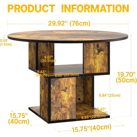 Round Coffee Table with Storage 3-Tier Wooden Center Table for Living Room Caramel Brown Frame