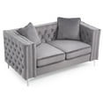 thumbnail image 3 of Passion Furniture Paige 63 in. Gray Velvet 2-Seater Sofa with 2-Throw Pillow, 3 of 5