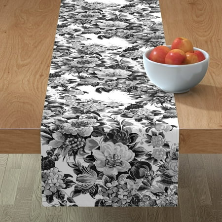 

Cotton Sateen Table Runner 90 - Mid Century Modern Flower Cocktail Black White Midcentury 50S Floral Flowers Vintage Style Retro Mod Print Custom Table Linens by Spoonflower