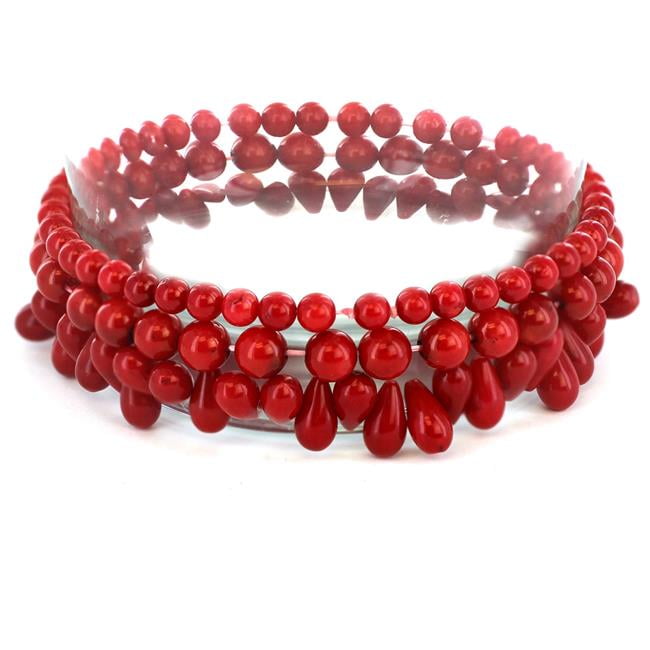 West Coast Jewelry TDL-GB0781 Womens Red Dyed Coral Beaded Bracelets Set of 3 by West Coast Jewelry