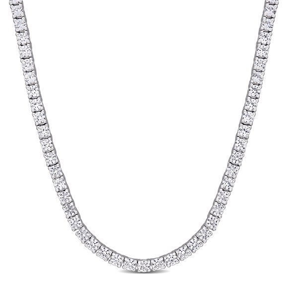 Miabella 11-1/3 CT TGW Created White Sapphire Tennis Necklace in Sterling Silver- 15+3 in