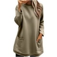 thumbnail image 2 of Bmawag Blouses for Women Plus Size with Pockets Long Sleeve Crew Neck Solid Color Pullover Tops Women's Casual Loose Sweatshirt Khaki L, 2 of 7