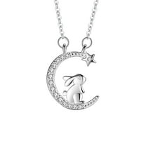 Guodhu Womens Cubic Zirconia Necklace Moon Stars Bunny Rabbit Necklace Easter Gift for Women
