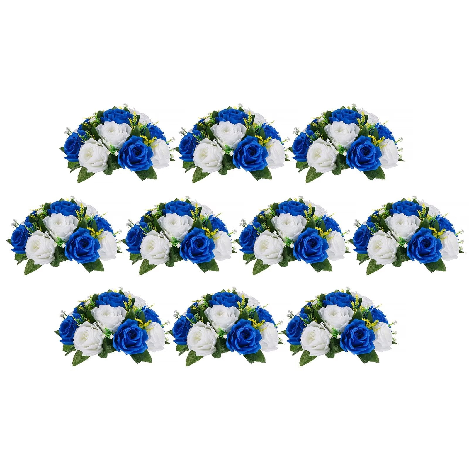 Nuptio 10pcs Royal Blue White Fake Flowers Plastic Floral Ball 15 Heads