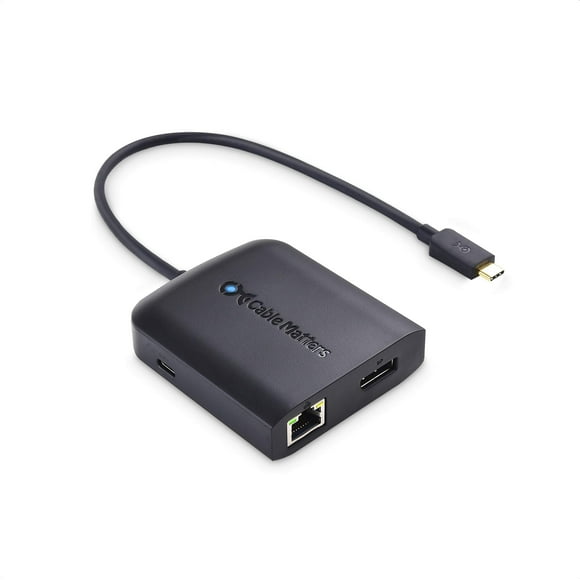 Cable Matters Adaptador Multipuerto USB C (USB C Hub DisplayPort 1.4) 2X USB 2.0 480Mbps Ethernet y Carga de 100W en Negro - Puerto Thunderbolt 4 / USB4 / Thunderbolt 3 Compatible con MacBook Pro