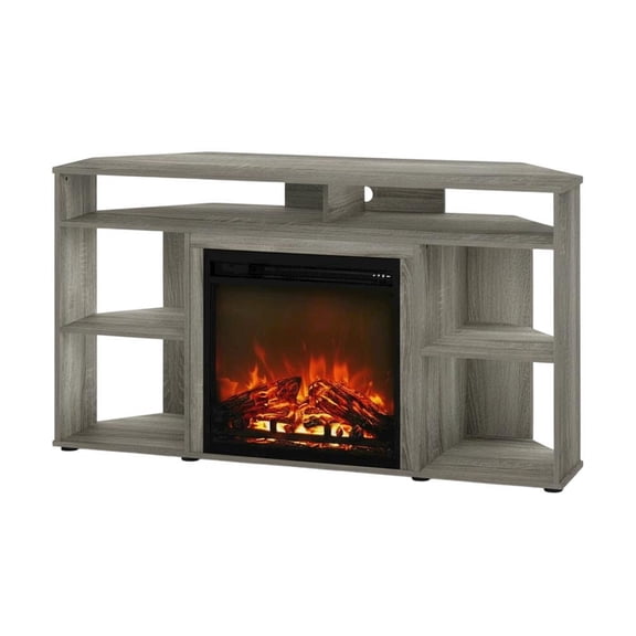 French Oak Grey TV Stand with Fireplace for Up to 55-Inch Screens