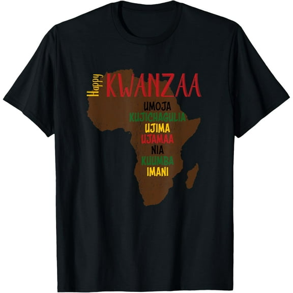 Happy Kwanzaa Shirt Africa Map 7 Principles Celebration Gift T-ShirtMen and women, Black T-shirt, size: Extra large