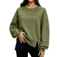 thumbnail image 4 of XRoczxe Women Crew Neck Oversized Sweatshirt Long Sleeve Raglan Top Side Split Hem Wrinkle Resistant Soft Casual Layering Pullover Multiple Fresh Solid Colors, 4 of 7