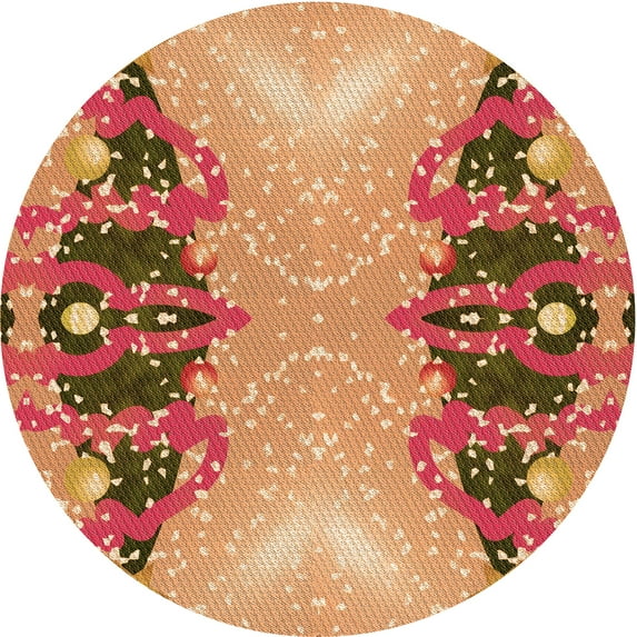 Ahgly Company Machine Washable Indoor Round Transitional Yellow Orange Area Rugs, 4' Round