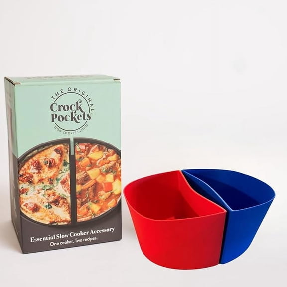 Red and Blue 6-Quart Slow Cooker Liners 2 Pc. Dividers Set, Reusable Silicone Crock Pot Inserts, Non-Stick and Leak Resistant, BPA Free, Dishwasher Safe FREE COOKBOOK