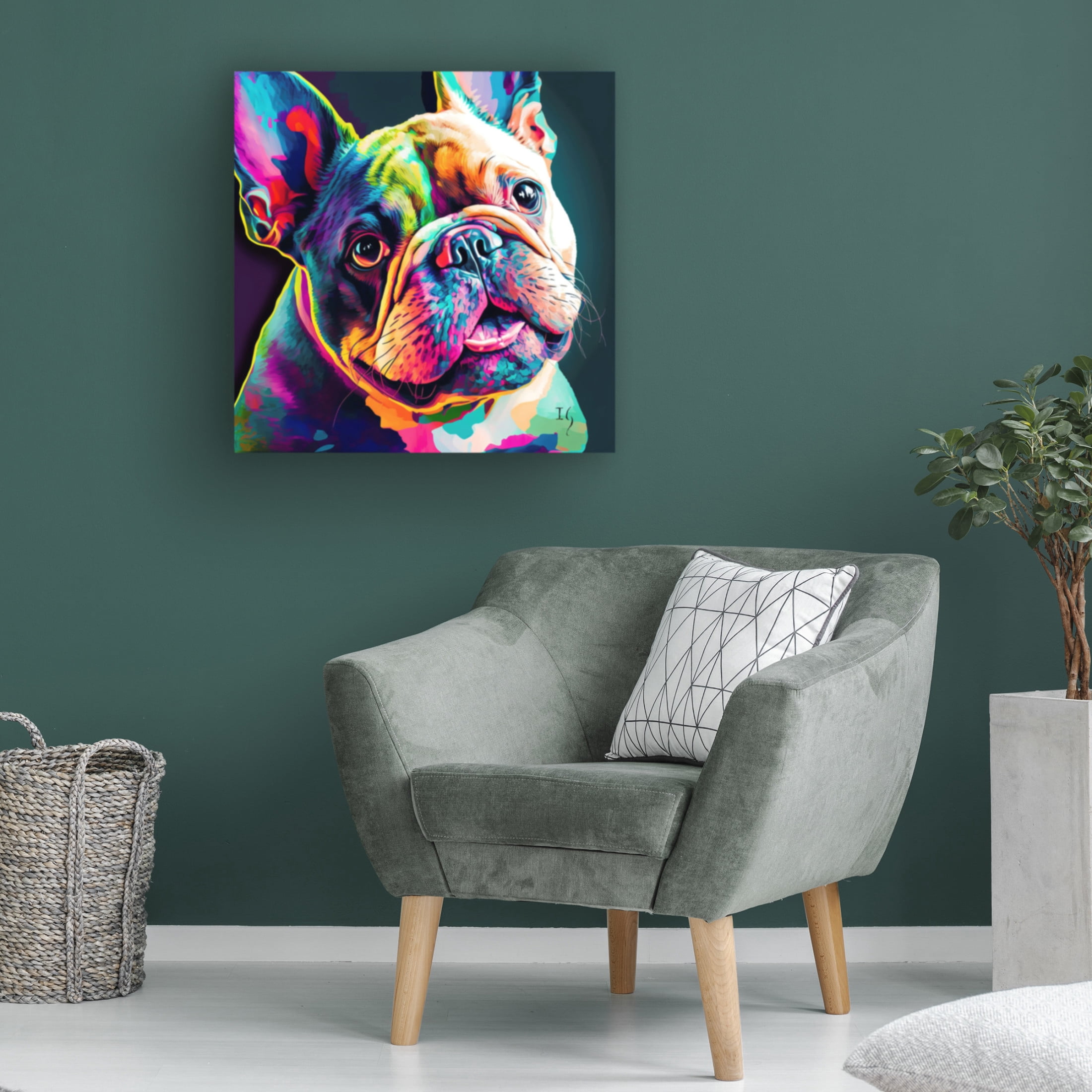 Canvas Wall Art - Ivan Guaderrama 'Vivid Bulldog Stare' Wall Art for Living Room, Bedroom, or Office Décor by Trademark Fine Art - 14 x 14 Inches