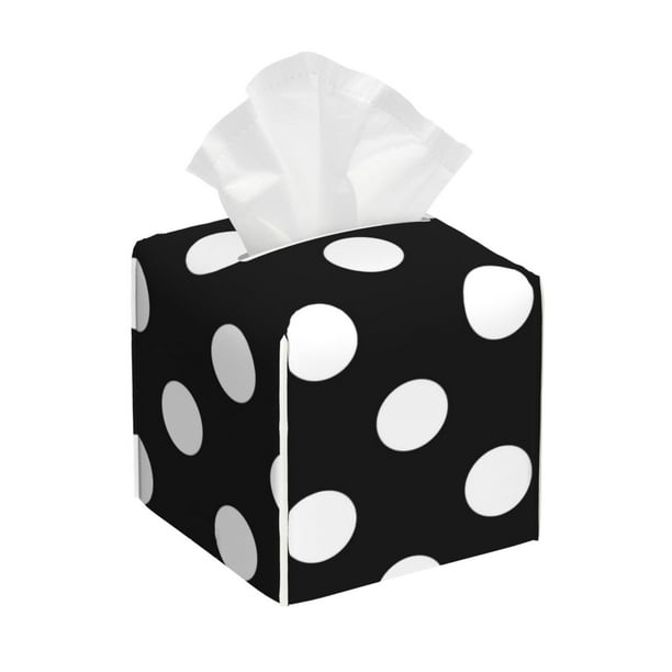 Fotbe Black and White Polka Dot Porta Pañuelos Decorativo de Cuero, Caja Cuadrada Moderna para Pañuelos Faciales, Organizador y Dispensador 5x5x5''