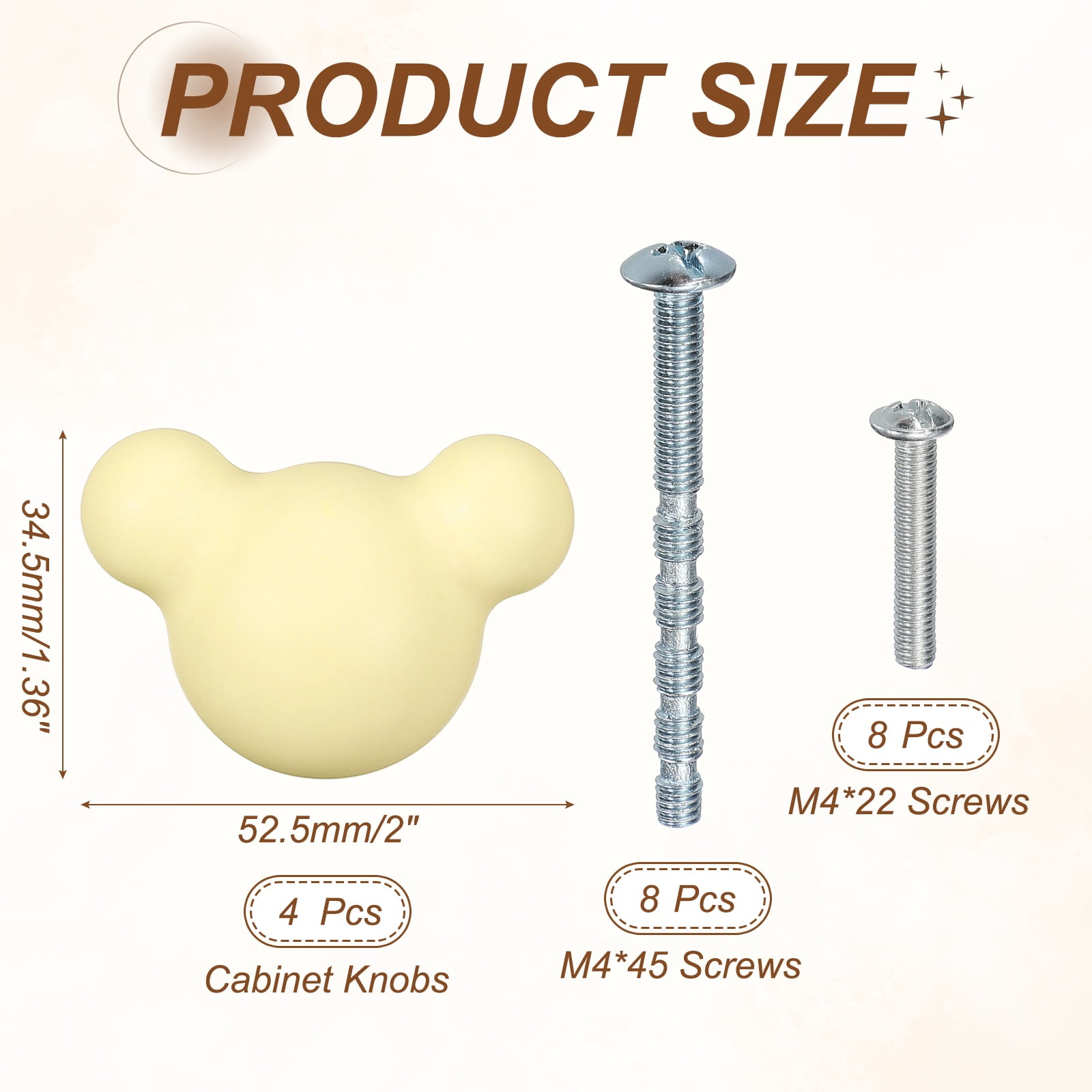 Uxcell 4 Pcs Ceramic Cabinet Knobs, 2 x 1.36 x 1.36 Inch Cute Ceramic Drawer Knob Dresser Pulls with Mounting Screws Knobs Furniture Handles for Kitchen Nursery Decor, Yellow (Mouse)