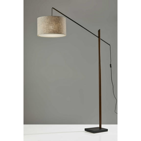 Sculptural Wood Floor Lamp with Adjustable Black Metal Arm