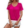 thumbnail image 2 of Camisetas Casuales de Verano para Mujer, Camisetas de Corta con Cuello en V, Color Rosa y Rojo, Talla XL, 2 of 7