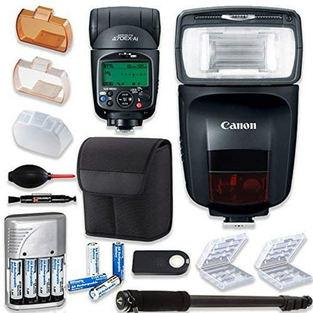 Canon Speedlite 470EX-AI Flash + Canon Speedlite Case + Monopod + 4 High Capacity AA Rechargeable Batteries & Charger + 2x Battery Case + Accessory