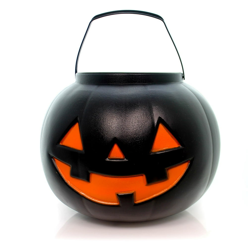 Halloween LARGE BLACK PUMPKIN PAIL ORANGE Plastic Trick Treat Hbo1040