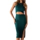 thumbnail image 1 of Vestido PRETTYGARDEN Midi Ajustado Verde Oscuro con Corte y Detalles, 1 of 5