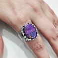 thumbnail image 4 of Purple Copper Turquoise Mans Ring, Natural Copper Turquoise, Silver Jewelry, 925 Silver Ring, Birthday Gift, Heavy Mens Ring, Arabic Design, Ottoman Style Ring, Christmas, Turkey Mens Signet Ring, 4 of 7