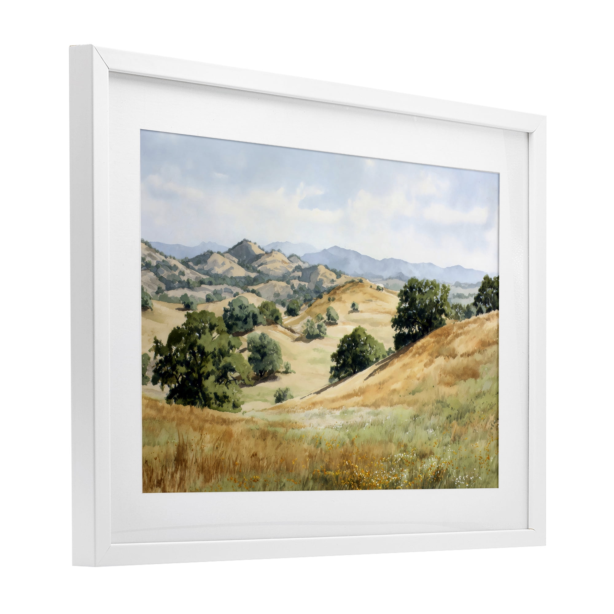 Stupell Industries Idyllic Mountains and Trees White Framed Print Under Glass, design by Petal Prints Design