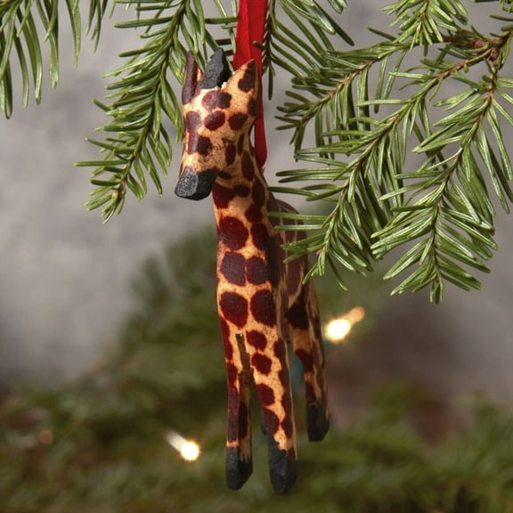 Painted Wood Mini Giraffe Christmas Ornament