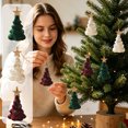 thumbnail image 7 of Flocked Christmas Tree Ornaments Velvet Mini Hanging Xmas Decor with Gold Star Holiday Party Decoration, Multicolor, 4.33 In, 7 of 7