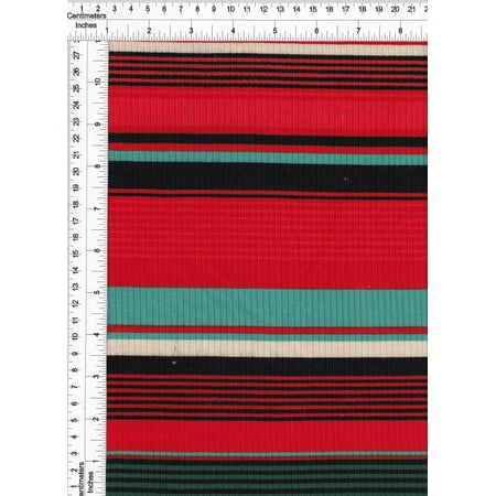 FABRIC SELECTION 96%POLY 4%SPAN POLY RIB 4X2 HORIZONTAL STRIPE PRINT 58/59" RED (3 YARD PRECUT)