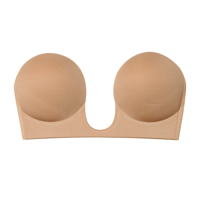 Kmbangi Women Invisible Push Up Bra Self-Adhesive Silicone Sticky Tube Top Backless Strapless U Shape Bralette
