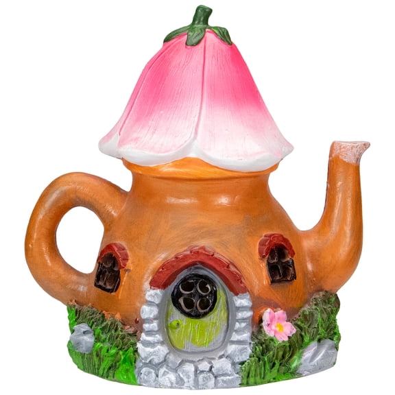 Northlight 7" Solar Lighted Flower Teapot Outdoor Garden Statue