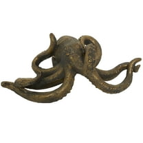 11" x 5" Black Polystone Octopus Sculpture with Long Tentacles and Suctions Detailing, by DecMode